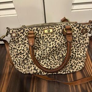 J. Crew Leopard Print Shoulder Bag with Brown Handles